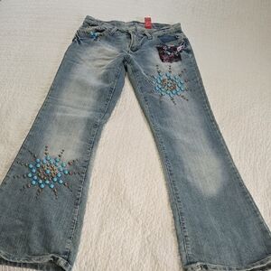 Vintage Boho Hippie Vanilla Star Embellished Flare Jeans Size 11 Concert Ready